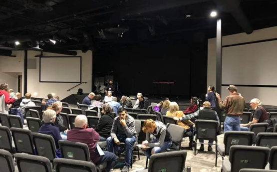 A new satellite church and at least five other area churches, with 50 people gathered to pray.